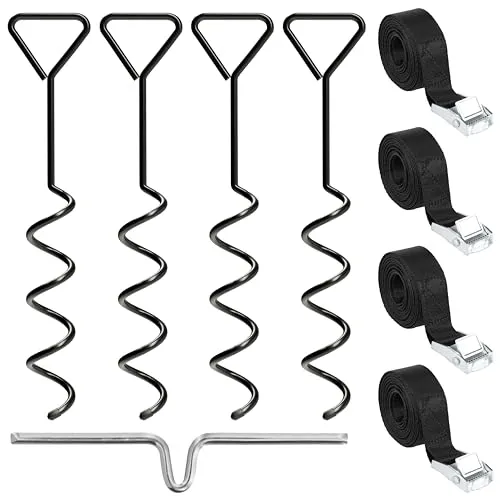 NewHabitat 4X Erdanker Set aus Stahl für Trampolin & Zelt - Sonstiges Gartenmöbelzubehör mit 38cm tiefen Erdankern für stabile Verankerung. Ideal für Trampolinsicherung und wetterfest, inklusive 5 Jahre Garantie.