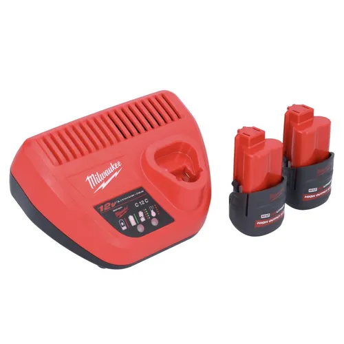Milwaukee M12 HNRG-252 Akku Starter Set 12 V - Elektrowerkzeug-Akkus mit 2x 2,5 Ah Lithium-Ionen Akkus und Ladegerät, ideal für leistungsstarke und langlebige Anwendungen.