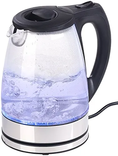Rosenstein & Söhne Wasserkocher Farbwechsel: Glas-Wasserkocher mit blauer LED-Beleuchtung, 2.200 Watt, 1,7 Liter (blaues Licht, LED Farbwechsel, Glaskantenbeleuchtung)