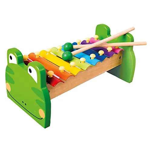 Mertens Xylophon Frosch - Musikinstrument für Kinder ab 1,5 Jahren, 8 Klangplatten aus Holz und Metall für harmonische Töne und spielerisches Lernen