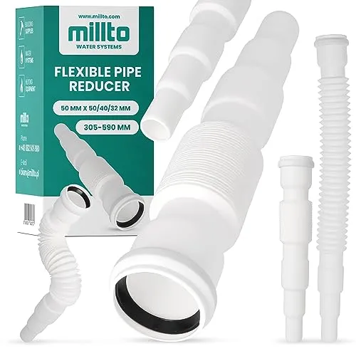 Millto™ Flexibler Rohrreduzierer 50 x 50/40/32 mm Sanitärarmaturen Reduzierrohr-Verlängerung Abflussverbinder Langlebiges HDPE Polyethylen Beschädigungssicherer Kanalsystem Anschluss