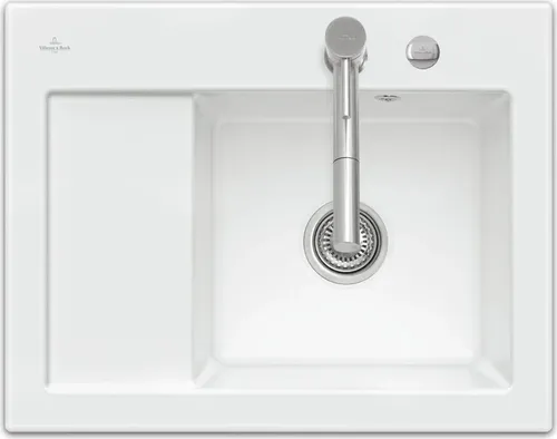 Villeroy & Boch Subway 45 Compact - 3313 02 R1 Weiß (alpin) Keramikspüle mit Excenterbetätigung - Sanitäranlagen & Zubehör - Hochwertige Keramikspüle in glänzendem Weiß, ideal für Unterschränke ab 45 cm, inklusive praktischer Excenterbetätigung für einfachen Zugriff.