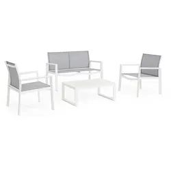 Garten-Set Kallen 4er-Set aus Aluminium, Weiß - Gartenmöbel-Set für stilvolle Außenbereiche, aus robustem Aluminium gefertigt und ideal für gesellige Zusammenkünfte oder entspannte Momente im Freien.