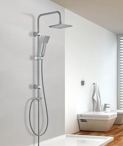 VEREG Duschpaneel Fine shower Nakia - Badewannen- & Duschsysteme mit modernem Design in matt hellgrau, inklusive Kopf- und Handbrause für ein entspannendes Duscherlebnis