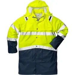 Fristads High Vis Regenmantel Kl. 3 4634 RS 114040 - Warnschutz-Gelb/Marine 2XL - Arbeits- & Schutzkleidung: Robuster Regenmantel mit guter Ventilation, abnehmbarer Kapuze und geprüft nach EN ISO 20471 für hohe Sichtbarkeit.