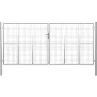 vidaXL Gartentor aus verzinktem Stahl 415 x 250 cm - Gartenzäune: Hochstabil und langlebig, bietet dieses verzinkte Gartentor eine robuste Barriere für Garten und Terrasse, inklusive Schloss und Griff für einfache Handhabung.