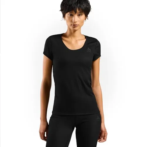 Odlo Damen Active F-dry Light Kurzarm Shirt, Schwarz, L EU - Funktionsunterwäsche für aktive Frauen, schnell trocknend und mit taillierter Passform für optimalen Komfort bei Outdoor- und Sportaktivitäten.