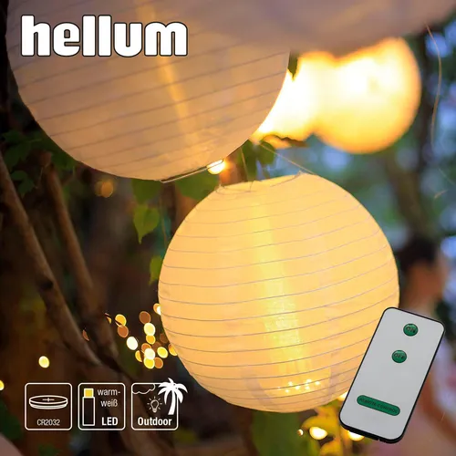 12x 30cm weiße Lampions Outdoor mit Fernbedienung in weiß von Hellum