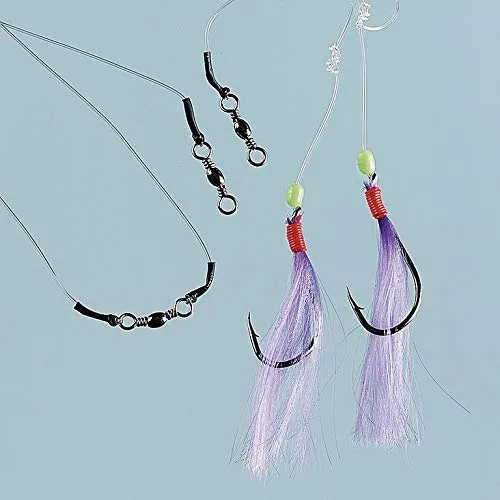 Fladen Großdorschsystem mit lila Federn, Zwei Haken der Größe 10/0, Fluoperlen, Hauptschnur 1,20mm, auch für Großköhler geeignet