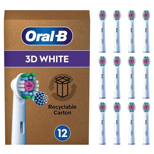 Oral-B Pro 3DWhite Aufsteckbürsten - 12 Stück, aufhellende Zahnreinigung mit innovativen X-Borsten für strahlend weiße Zähne ab dem 1. Tag