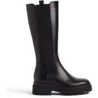 Tamaris Kniehohe Lederstiefel mit Plateauabsatz, Modell 25608-41 - Schwarz