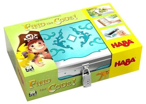 HABA 304839 - Find The Code! Pirateninsel, Rätselspiel mit Schatzkarten-Puzzle und Schatzkiste zum Wiederbefüllen, Spiel ab 5 Jahren