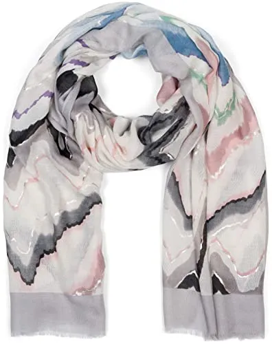 styleBREAKER Damen Schal mit buntem Zick Zack Zacken Muster und Metallic Akzenten, Stola mehrfarbig gezackt 01016221, Farbe:Grau