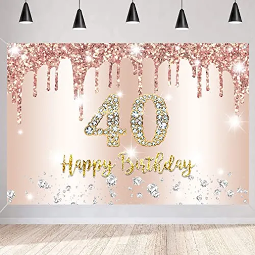 40. Geburtstag Deko für Frauen, Roségold Glitzer Flecken Stoff Schild Plakat Geburtstag Party Dekoration Hintergrund Banner Frau, 40 Geburtstagsfeier Deko