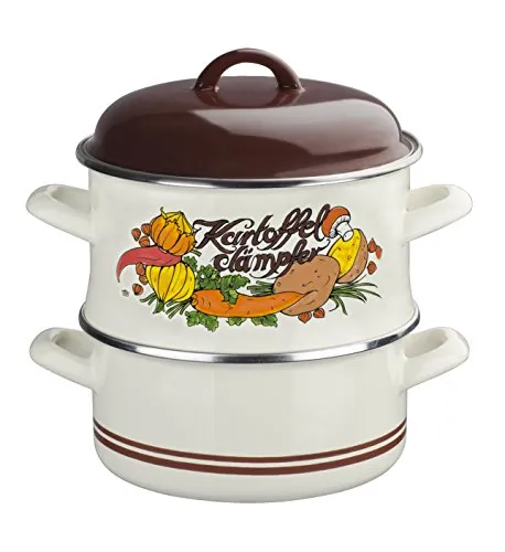 GSW Dampfgartopf aus Stahl-Emaille - Dampfgartopf aus widerstandsfähigem Stahl-Emaille, ideal für schonendes Dämpfen von Kartoffeln und Gemüse. Schnitt- und kratzfest, pflegeleicht und für alle Herdarten geeignet, auch Induktion.
