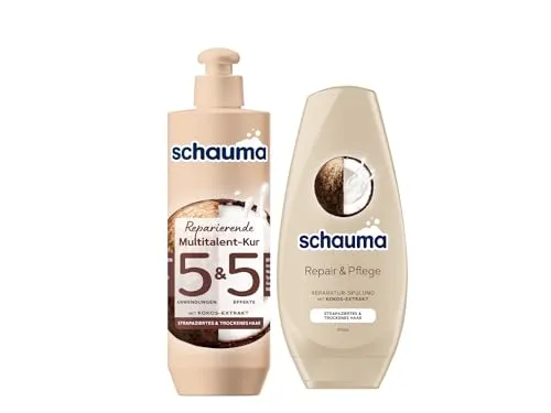 Schauma 5&5 Reparierende Multitalent-Kur (300 ml) Haarmaske Haarkur Splissversiegelung & Schwarzkopf Spülung Repair & Pflege (250 ml) Kokos-Extrakt pflegt bessere Kämmbarkeit