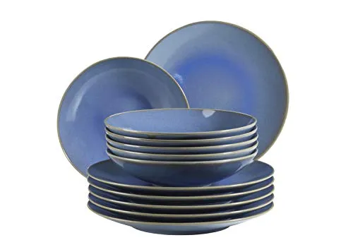 MÄSER Tafelservice für 6 Personen aus Steinzeug in Blau - Elegantes Steinzeug-Tafelservice für 6 Personen, ideal für festliche Anlässe und alltägliche Mahlzeiten. Hergestellt in Portugal, vereint es Stil und Funktionalität.