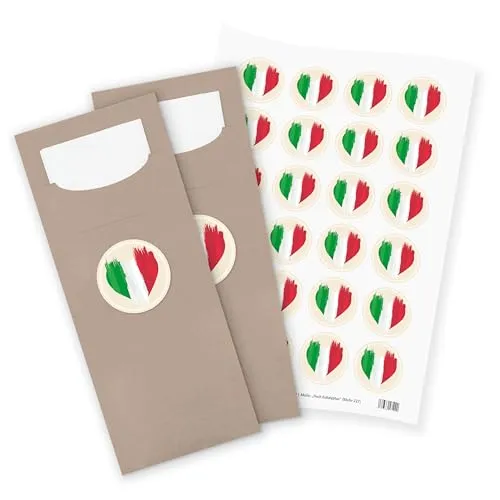 itenga 24x Bestecktaschen Pochetten aus Papier inkl. Serviette I Flagge Italien I 8,2 cm x 20,0 cm I geeignet für italienische Anlässe, Mottopartys,Geburtstage