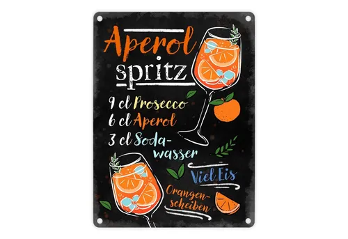 speecheese Metallschild Cocktail-Rezept Aperol Spritz 15x20 cm