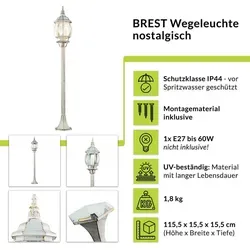 Rustikale Außenlampe IP44 Weiß E27 115,5 cm - Wetterfeste Garten Stehleuchte aus Aluminium, ideal für Haus und Garten, sorgt für stimmungsvolle Beleuchtung im rustikalen Stil.