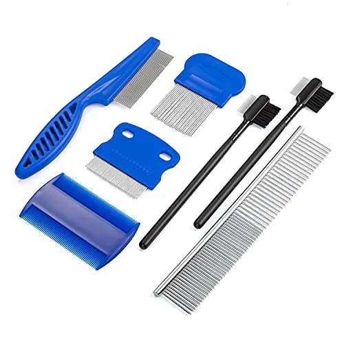 Stück Hunde Tränen Fleck Entferner Kamm Bürste Set für Augen,Doppelseitiger Flohkamm Läusekamm Staubkamm Haustier Pflegekamm für Hund Katzen Tiere Welpen Pudel Langhaar Entfernen Kruste und Schleim 7