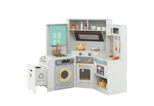 COSTWAY Eck-Spielküche für Kinder - Platzsparend mit Licht & Sound - Die COSTWAY Eck-Spielküche bietet ein kreatives Kocherlebnis für Kinder ab 3 Jahren. Mit interaktiven Funktionen und kindgerechtem Zubehör fördert sie die Fantasie und das Rollenspiel in einem kompakten Design.