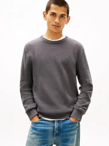 Rundhalspullover TOMMY JEANS für Herren – Slim Fit in Washed Schwarz - Klassischer Rundhalspullover von Tommy Jeans, Slim Fit für optimalen Tragekomfort. Aus 100% Baumwolle gefertigt, bietet er Bewegungsfreiheit und ist ideal für den Alltag.