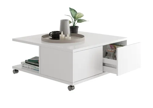 Couchtisch TWIN 1 in Weiß - 70x36x70cm - Der Couchtisch TWIN 1 kombiniert modernes Design mit praktischer Funktionalität. Mit zwei Schubladen und zusätzlichem Stauraum ist er ideal für jedes Wohnzimmer. Pflegeleicht und robust, bringt er frischen Wind in Ihre Einrichtung.