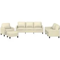 vidaXL 4-tlg. Sofagarnitur mit Kissen Creme Kunstleder - Sofas: Hochwertige Sofagarnitur aus langlebigem Kunstleder mit bequem gepolsterten Sitzflächen, ideal zum Entspannen und ein echter Blickfang für jedes Zuhause.
