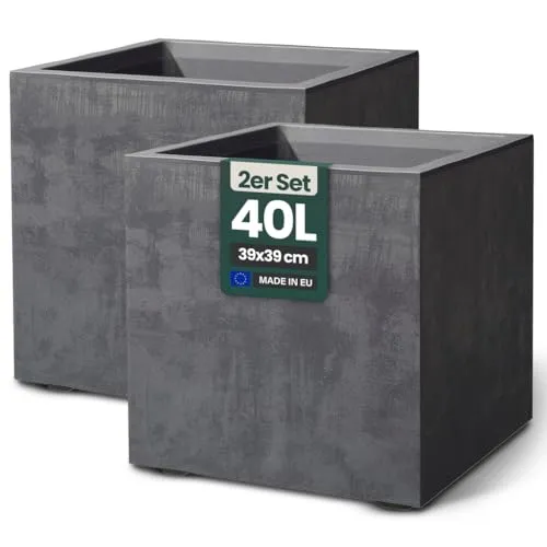 Kreher 2 x XL Pflanzkübel 'Millennium' - Robuste Blumentöpfe in Naturstein-Optik - Hochwertige Pflanzkübel in eleganter Naturstein-Optik für Garten, Terrasse oder Balkon. Robustes, wetterfestes Material und praktisches 2er Set mit 40 oder 80 Litern Volumen für kreative Pflanzarrangements.