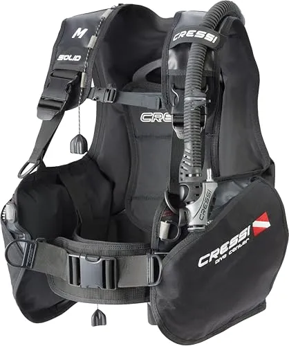 Cressi Tauchjackets Gute Tarierung Solid Dive Center Edition, Schwarz, L - Tauchsets mit 2 großen Taschen für Boje und Schreibtafel, gepolsterter Rückentrage und verstellbarem Bauchgurt für optimalen Sitz.