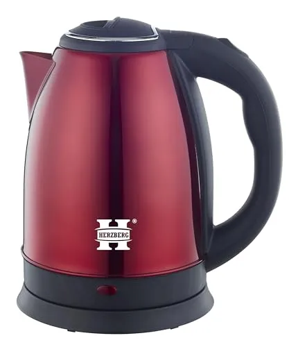 Herzberg HG5011-RD, Elektrischer Wasserkocher 1,8L Edelstahl Kabellos Rot, Leistung 1500W, 360° Basis, Automatische Abschaltung, Elegantes Design, Außenfüllstandsanzeige, Sicherheit und Partikelfilter