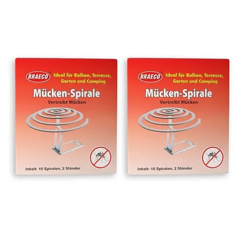 Braeco Antimücken-Spirale 2er Pack | 2 x 10 Stück | Insektenspirale | Mückenschutz | Optimaler Schutz vor Mücken & Insekten im Sommer