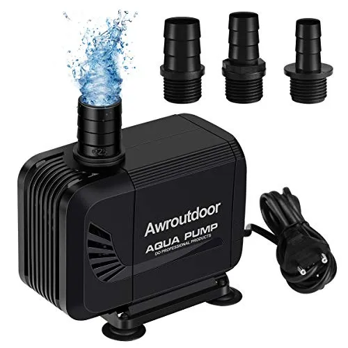 Awroutdoor Wasserpumpe Tauchpumpe, 2500L/H Aquariumpump für Teich Brunnen Aquarium Garten, Submersible Pumpe 3 Düse 19mm-22mm-25mm, Kabel1.9m(35W)