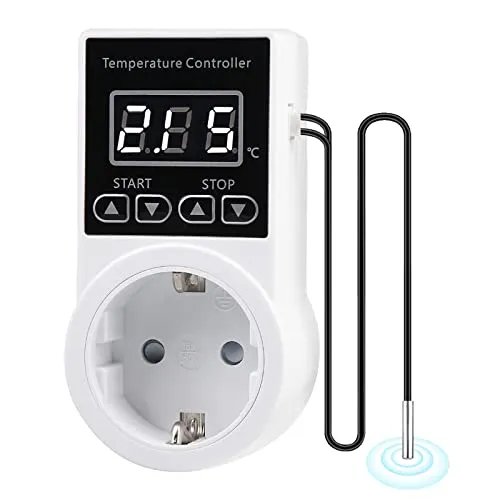 Temperaturregler 230V mit Fühler - Smart Thermostat für Gewächshaus und Aquarium - Thermostat für präzise Temperaturkontrolle (-20 °C bis 120 °C), ideal für Gewächshäuser und Aquarien. Automatischer Heiz- und Kühlmodus mit LCD-Anzeige und einfacher Bedienung.