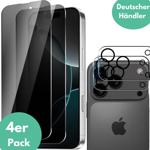 2X Blickschutz Schutzglas für iPhone 17 Pro Max Display Kamera Privacy Full 9H