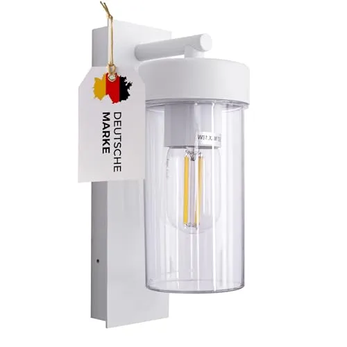 max K O M F O R T LED Außenwandleuchte E27 Weiß IP44 - Moderne Wandlampe aus Aluminium & Kunststoff für Garten und Terrasse, wetterfest mit IP44, ideal für individuelle Lichtgestaltung mit E27-Fassung.