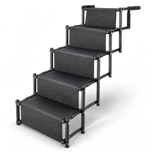 HomePetWorld Hundetreppe Auto, klappbare Einstiegshilfe mit 5 Stufen Schwarz