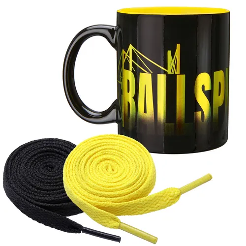 Borussia Dortmund BVB Ballspielverein-Tasse + 2 Paar Fan-Schnürsenkel