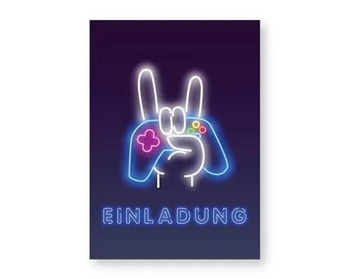 Friendly Fox 12 Gaming Einladung, Einladungskarten Kindergeburtstag Junge Gamer Geburtstagseinladungen Spieleabend Zocker Party LAN