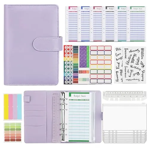 Budget Planner & Haushaltsbuch A6 – Effektiver Finanzplaner mit Umschlagmethode – Sparbuch mit Folien für Cash Stuffing – Startset für erfolgreiches Sparen und Budgetierung (Violett)