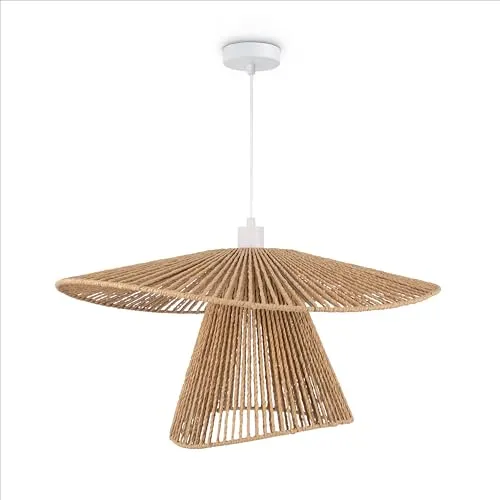 Paco Home LED Pendellampe Wohnzimmer Pendelleuchte Esszimmer Hängeleuchte Küche Lampenschirm Papier Deko Boho Style E27, Farbe:Weiß, Leuchtenart/Farbe:Typ 6