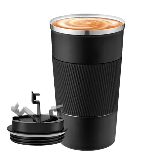NEXROLA Thermobecher Kaffeebecher to go 510ml, Edelstahl, Schwarz | Auslaufsicher, Doppelwandig, mit Deckel, für Auto & Büro