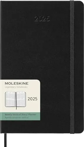 Moleskine Weekly Planner 2025 - Vertikaler Wochenplaner, Schwarz - Blöcke & Hefte - 12 Monate umfassender Wochenplaner im großen Format 13x21 cm mit elastischem Verschluss und nützlichen Tools für eine effiziente Wochenorganisation.