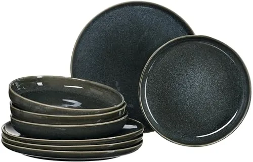 Ritzenhoff & Breker Tafelservice Eda (8-tlg) für 4 Personen - Hochwertiges Steingut Tafelservice in elegantem Grau, mikrowellen- und spülmaschinengeeignet, ideal für stilvolle Mahlzeiten im Haushalt.