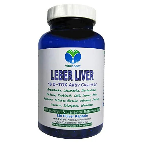 Leber Liver 16 Reinigungskräuter Aktiv Cleanser Leberrein & Gallevital 120 Kapseln. 16 Bitterkräuter für Leber- & Fettstoffwechsel in EINEM. NATUR PUR. 26555-1