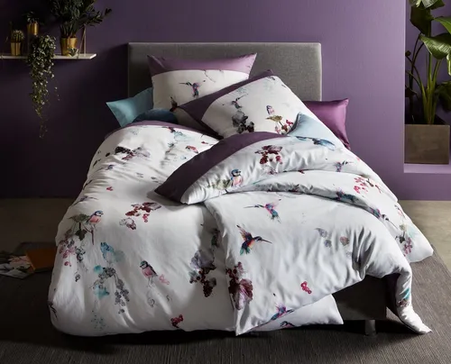 Bettwäsche mit Stil Mako Satin Wende Bettwäsche Kolibri Vögel 135x200 + 80x80 cm - Bettwäsche-Set in edlem Design mit Aquarell-Kolibri-Motiv, aus 100% Baumwolle, weich und hautfreundlich, inklusive YKK-Reißverschluss für optimale Handhabung.
