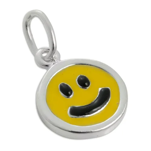 Sterlingsilber & Gelb Emaille Smiley Charm Anhänger 925