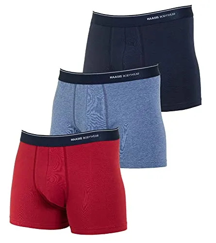 HAASIS BODYWEAR, Herren Pants, GOTS zertifiziert, 3er Pack ohne Eingriff, doppelter Fronteinsatz, Single Jersey, Bio Baumwolle/Elasthan, Webgummibund mit eingewebtem Logo, Größe:2XL, Farbe:mehrfarbig