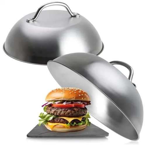com-four® 2x Burgerglocke XL 22,5 x 10 cm (Ø x Höhe) aus Edelstahl 304 – Schmelzglocke für Cheeseburger - Abdeckhaube für Küche, Grill und Teppanyaki - Burgerabdeckung spülmaschinenfest
